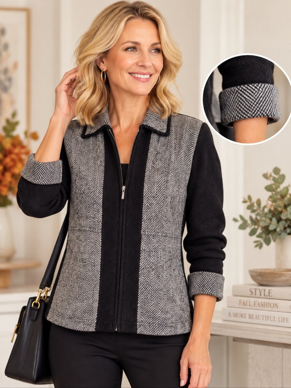 Mainbocher Boiled Wool Tweed Zip Jacket Medium Dark Academia Y2K